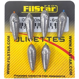 Pro Filstar Inline Olivette Fishing Lead Set 6 x 6 g - Lead Weights - Lead Fishing