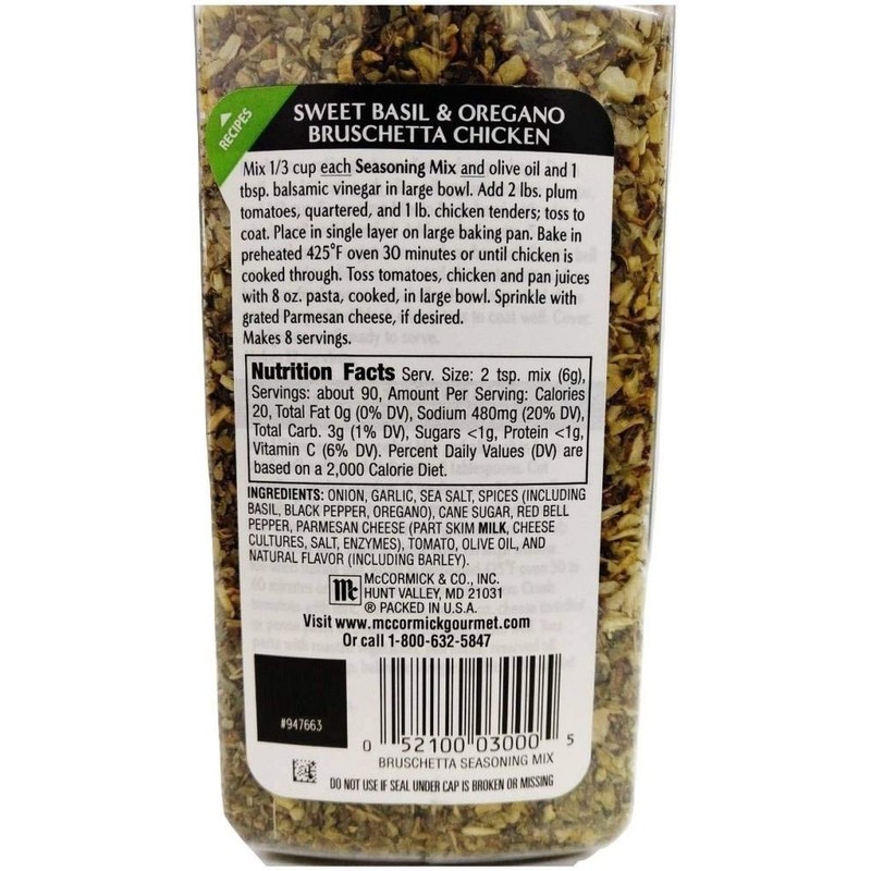 McCormick Gourmet Bruschetta seasoning mix, sweet basil & oregano, 19-oz.,