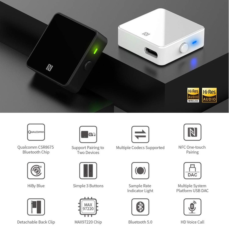 HIDIZS H2 Lossless Bluetooth Receiver with LDAC/aptX/aptXHD/AAC, Supports Multiple Codecs