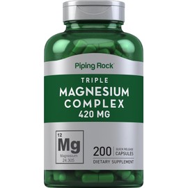 Piping Rock Complejo triple de magnesio | 420 mg | 200 cápsulas | Suplemento de óxido de magnesio, citrato y aspartato | Sin OMG, sin gluten