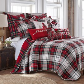 Levtex Home - Spencer Plaid Quilt - King - Tartan Plaid - Red, Green, White, Blue, Gold - Quilt (106x92in.) - Reversible - Cotton/Poly