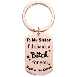 To My Sister Gifts, Funny Gag I'd Shank for You Key Chian Gifts for Girls Women, Big Sister Gifts from Sister Brother, Happy Birthday Xmas Jewelry Gifts for Soul Sister, Rose Gold