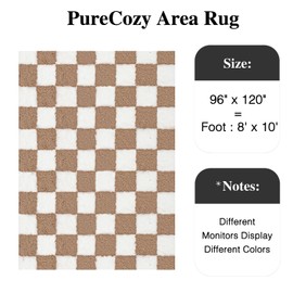 PureCozy Checkered Rug 8x10 for Living Room, Modern Neutral Shag Rug Washable Non-Slip Large Area Rug Super Soft Indoor Fuzzy Carpet Fluffy Rugs for Bedroom Home Aesthetic Decor