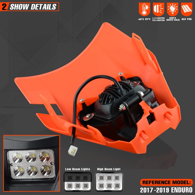fewfuss Dirt Bike Led Headlight, Motorcycle Enduro Headlight Kit for
