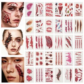 60 Sheets Temporary Scar Tattoos, Realistic Zombie Scars and Wounds