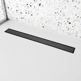 28 inch Linear Shower Drain with Removable Square Hole Panel by Using 304 Stainless Steel Process, Linear Drain Equipped with Adjustable Feet and Hair Strainer（Matte Black Color）