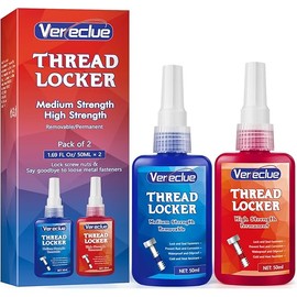 Thread Lock 50ml Blue and 50ml Red, Medium and Strong Strength Threadlocker, Thread Locker for Nuts, Bolts, Metal Fasteners to Against Losening and Seal, Blue and Red