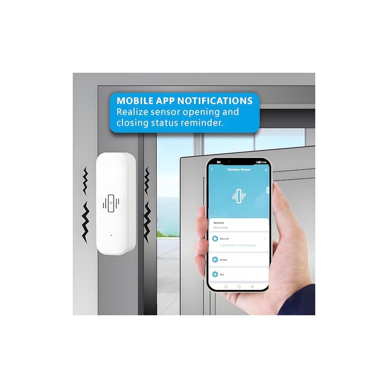 UHPPOTE 2.4GHz WiFi Vibration Sensor Shock Alarm Detector for Door