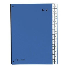 Pagna 24249-02 Desk Organiser 24 Parts Coloured Cover Flexible Linen Rear Cover 3 Display Holes Tabs A - Z Blue
