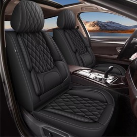 IKABEVEM Car Seat Covers Fit for Hyundai Santa Fe 2009-2024 2025 - Waterproof Leather Seat Covers - Compatible Airbag with Lumbar Support(2 Front Seat Covers, Black)