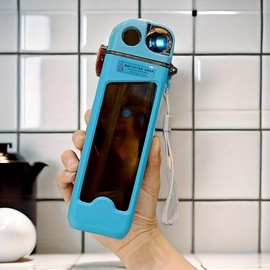 A square water bottle, 12 ounces (350 ml), with a straw, made of leak-proof PVC plastic, easy to carry, suitable for outdoor sports and travel activities:_Light blue