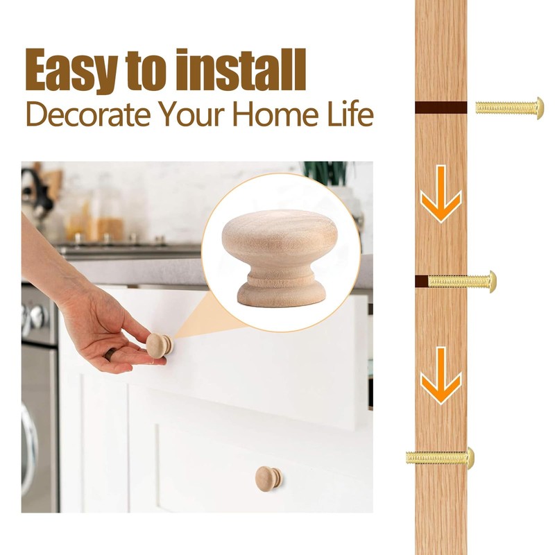GMHLLES Wooden Drawer Knobs, 6 Pcs Wooden Door Knobs Handles