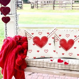 RABUSOFA Valentines Pillow Covers 18x18 Set of 2,Envelope Red Hearts Valentine Day Pillows Decorative Throw Pillows,Outdoor Valentines Pillows Cases Decoration for Sofa Couch White(4) (18"x18")