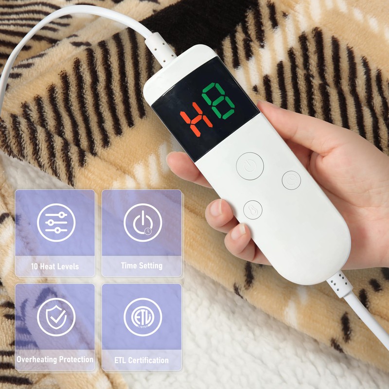 DANENOSA Electric Heated Blanket Throw Size 50''x60'' Soft Flannel &