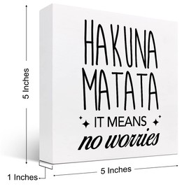z-crange Hakuna Matata It Means No Worries Wood Block Sign Desk Decor, InspirationalWooden Box Plaque Sign Desk Decor for Home Office Shelf Table Decorations