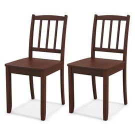 Giantex Farmhouse Dining Chairs Set of 2, Modern Kitchen Chairs w/Rubber Wood Legs & Curved Backrest, Ladder Back Diner Chairs, Wooden Side Chairs for Study, Dining Room, Load 400 LBS, Brown