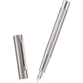Hong Dian - Pluma estilográfica Forest Pro Silver de acero inoxidable, punta extrafina, diseño clásico, pluma de escritura suave con convertidor y... 