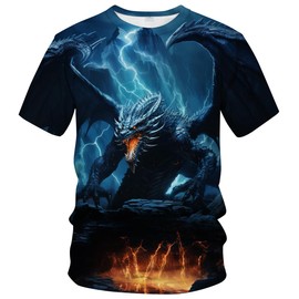 WHNBCW Traditional Dragon T-Shirt Funny Anime Graphic Tee Shirt,Blue,L