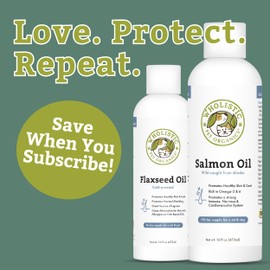 Wholistic Pet Organics Salmon Oil: Deep Sea Wild Alaskan Salmon Oil for Dogs and Cats - Natural Omega 3 Dog Fish Oil Supplement with EPA and DHA for Skin, Coat, Heart and Nervous System Health