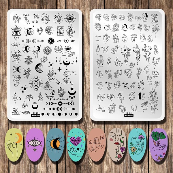 2 Pieces Big Size Stencil Plate Abstract Face Galaxy Nail