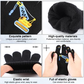 QKURT 6 Pairs of Children's Magic Gloves, Winter Thermal Gloves Full Fingers Kid’s Gloves Dinosaurs/Excavator Pattern fit for Boys Girls
