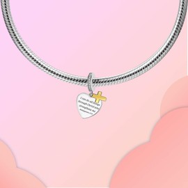 LUXILLA Bible Verse Cross Charm Silver Charms 925 Sterling Silver fits Bracelets Necklace Pendant Bead Charms Jewelry Gift for Women Family Friends