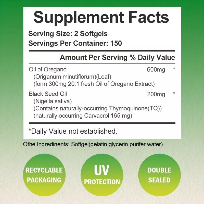 Oil of Oregano Softgels 600mg Per Serving 300 Softgesl with