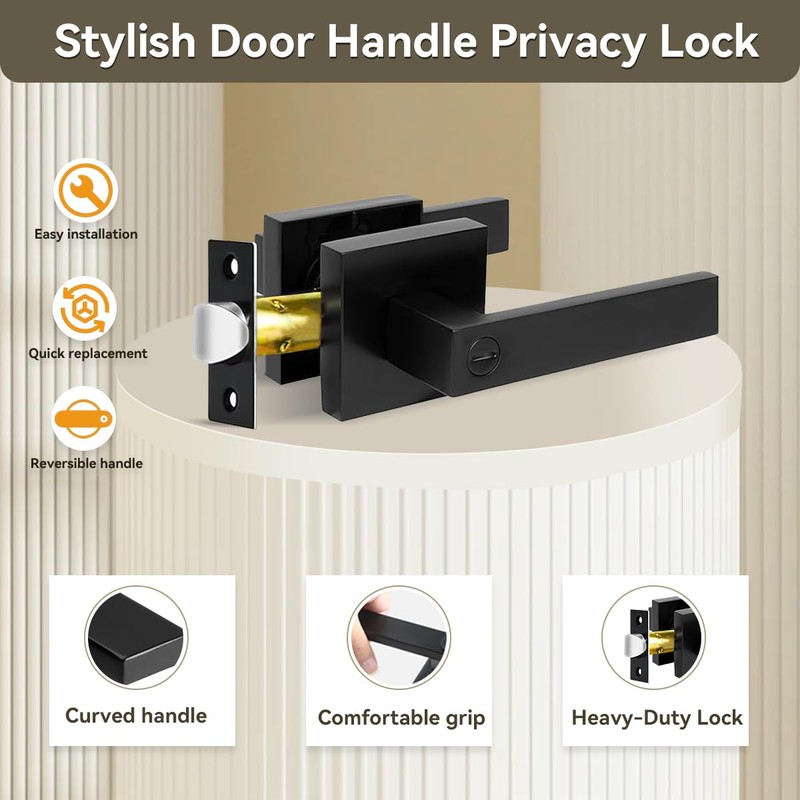 KAMOTA Privacy Door Levers, 8 Pack Matte Black Door Handles