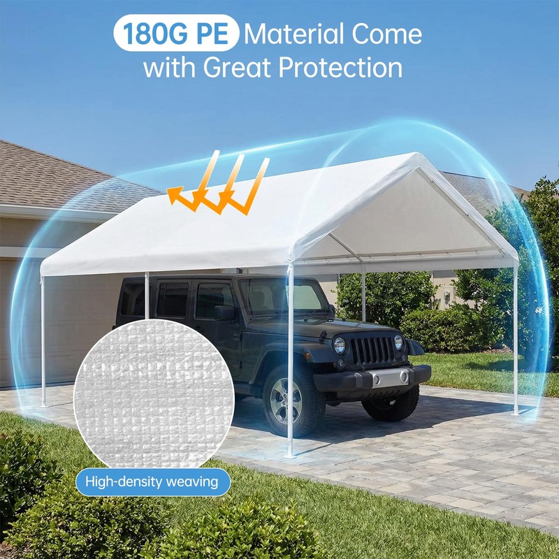 Birodeko Carport Canopy Replacement Cover, 180G Heavy-Duty PE Fabric Garage