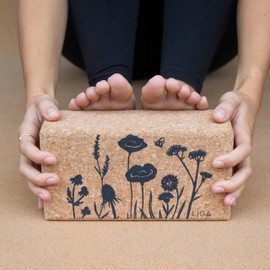 LIGA Organic Cork Yoga Block in Wildflower, Non-Slip Yoga Brick for Balance, Sustainable and Eco-Friendly, 1 Block