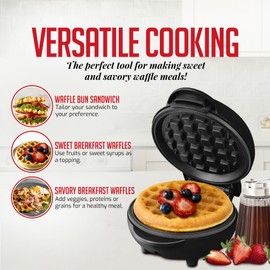 OVENTE Mini Waffle Maker Machine, 4-Inch Chaffle Mold with Non-Stick Surface, 550W Quick Heat-Up and Overheat Protection, Perfect for Breakfast, Dessert, Sandwich, Hash Brown or Snacks, Black WM215B