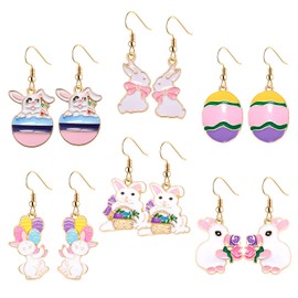 6Pairs Easter Dangle Earrings Set Cute Enamel Earrings Colorful Eggs Bunny Drop Earrings for Women Party Gifts