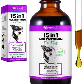 Dog Vitamins and Supplements, Dog Vitamin Liquid for Hip and Joint, Skin Coat, Skin Health, Gut Health, Heart Health, 15 in 1 Multivitamin for Dogs All Breeds and Ages, Dogs Herb Supplement (60ml)