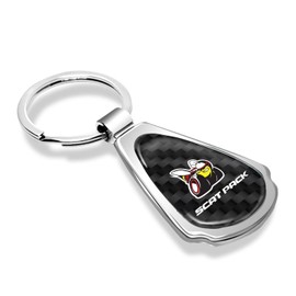 iPick Image Compatible with Dodge Scat-Pack Full Color Real Carbon Fiber Chrome Metal Teardrop Key Chain