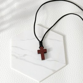 DIJUGS Wood Cross Necklace for Women Men，Natural Wood Cross Pendant Necklace Gift Necklace Wooden Car Rearview Mirror Pendant (Dark brown color)