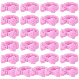 Wavyknot 25 Pcs Pink Spa Headband Bulk Pink Makeup Headbands for Washing Face Cute Bow Hairbands Soft Coral Fleece Hairbands for Women Face Skin Care Makeup Spa Gift Shower Yoga