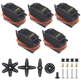 DWEII Servo Motor MG995 Control Angle180 Metal Gear Servo 20KG Digital High Speed Torque Servo Motor for Smart Car Robot Boat RC Helicopter Pack of 5