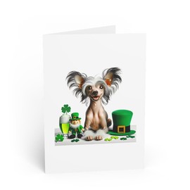 DistinctInk Greeting Card/Note Card - Chinese Crested puppy St. Patrick's Day - PACK of 5