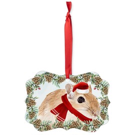 Golden Gerbil Christmas Ornament 2024 Benelux Aluminum Holiday Decoration with Pinecone Red Scarf Santa Hat Winter Home Decor Gifts for Gerbil Lovers
