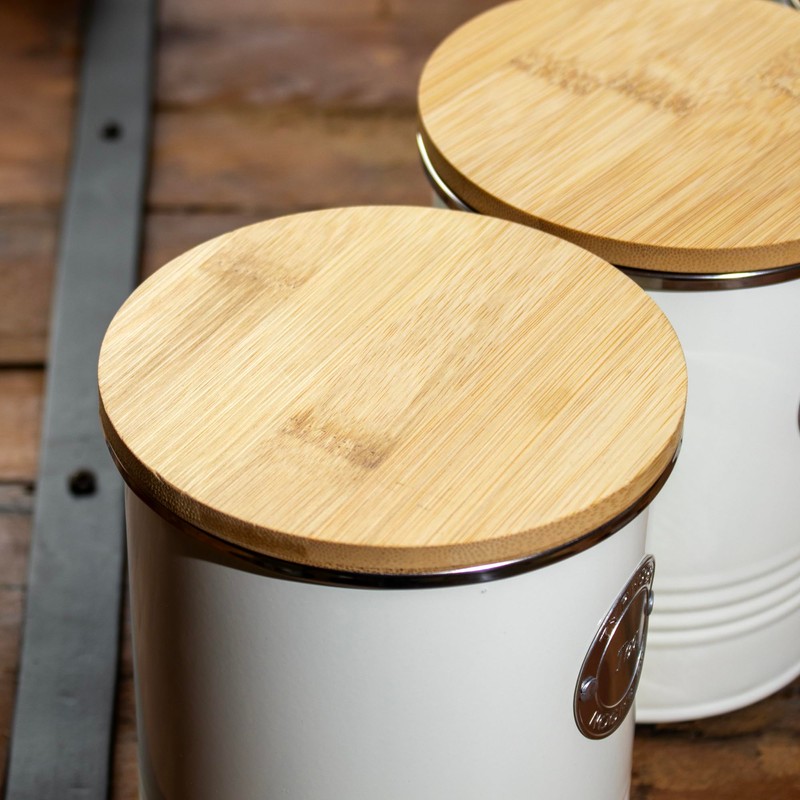 Darthome Cream Metal Tea Coffee Sugar Kitchen Storage Canisters Set