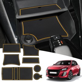 MARCHFA Rubber Mats for 208 2008 E208 E2008 2020 2021 2022 2023 2024 2025 Anti-Dust Non-Slip Mat for Drink Holder, Door Groove, Armrest Box (Yellow)
