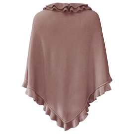 Poncho Cape, Uniform Scarf, Wrap, Shoulder Towel, Women's Traditional Knitted Costume Poncho, Throw, Ruffle, Cashmink - Cape pink