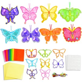 iPaint 24PCS Spring Crafts Bulk: Paper Flower Suncatchers Craft Kits Butterfly Theme Shaped Stained Glasss Efferct Paper Kits Home Decoration Gift Create Art Project & Party Favor