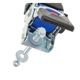 PowerTye 2in x 6ft Retractable Heavy-Duty Ratchet Tie-Downs with Latch Hook & MOUNTING Bolt - 800 lb Working Load Limit / 2,400 lb Breaking Strength - Blue (Pair)