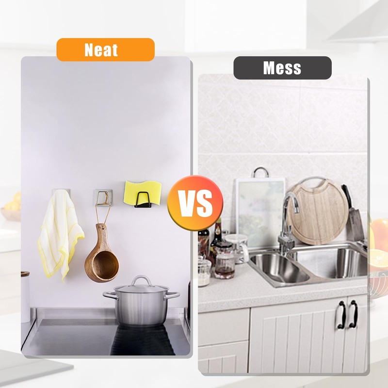 Luckyiren Adhesive Sponge Holder for Kitchen Sink, SUS304 Stainless Steel