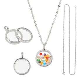 UNICRAFTALE Set of 2 Locket Pendant with 45 cm Necklace Stainless Steel Floating Locket Pendant Living Memory Pendant Necklace 15 mm Large Locket Pendant for Photo Frame for Jewellery Making