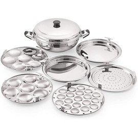 Tabakh Stainless Steel Multi Kadai with Steamer Plate, Mini Idli Plate, 2 Idli Plates, 2 Dhokla Plates, Induction Friendly