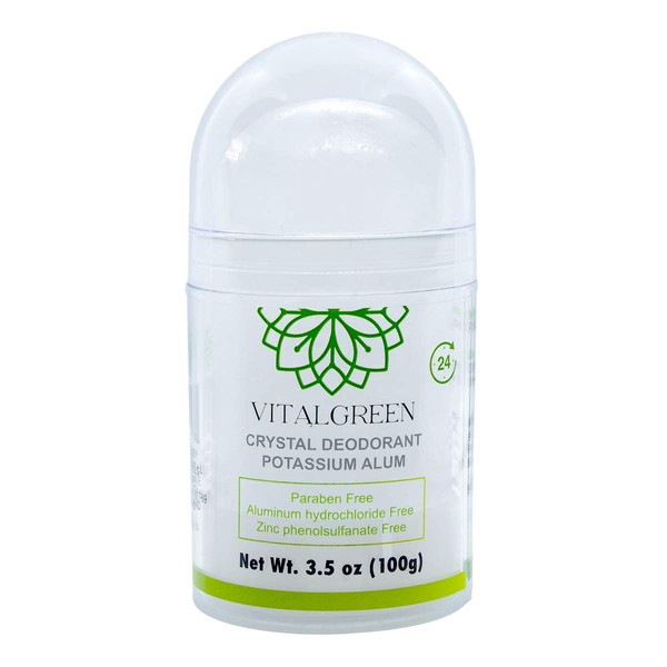 Vital Green Crystal Potassium Alum Deodorant – Unscented Mineral Deodorant For Men, Women And Athletes -3.53oz / 100 g (1 Unit)