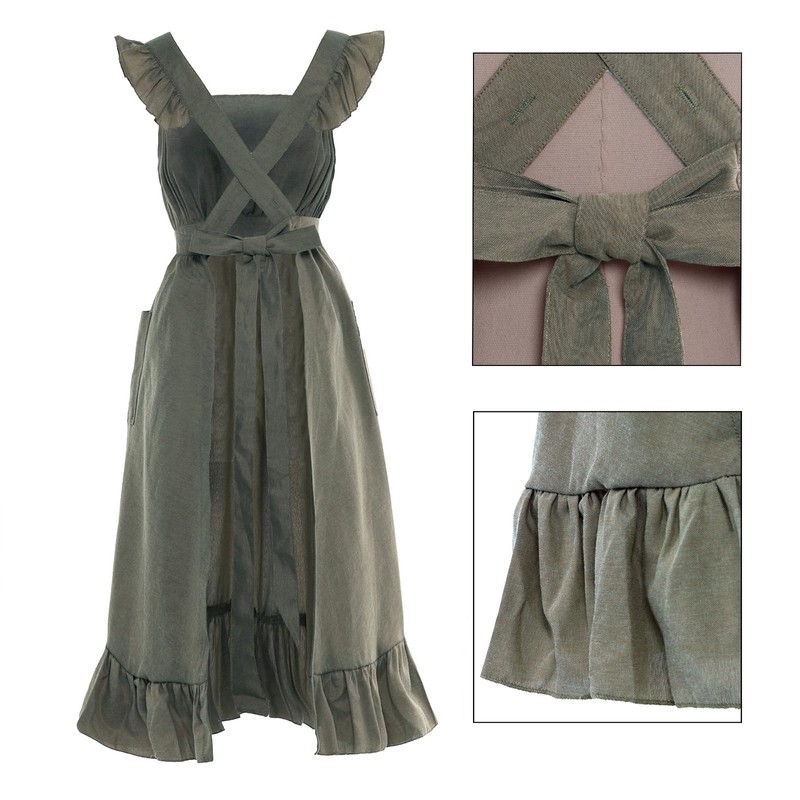 Vibsion Vintage Ruffle Apron for Women Colonial Pioneer Pinafore Apron