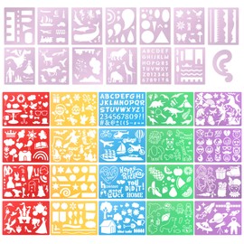 Jucoan 34 PCS Drawing Stencils Set for Kids, Over 500 Stencil Shapes, Reusable Plastic Drawing Templates, Perfect DIY Crafts Creativity Kit